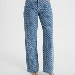 Express High Waisted Medium Wash Distressed Print Wide Leg Jeans